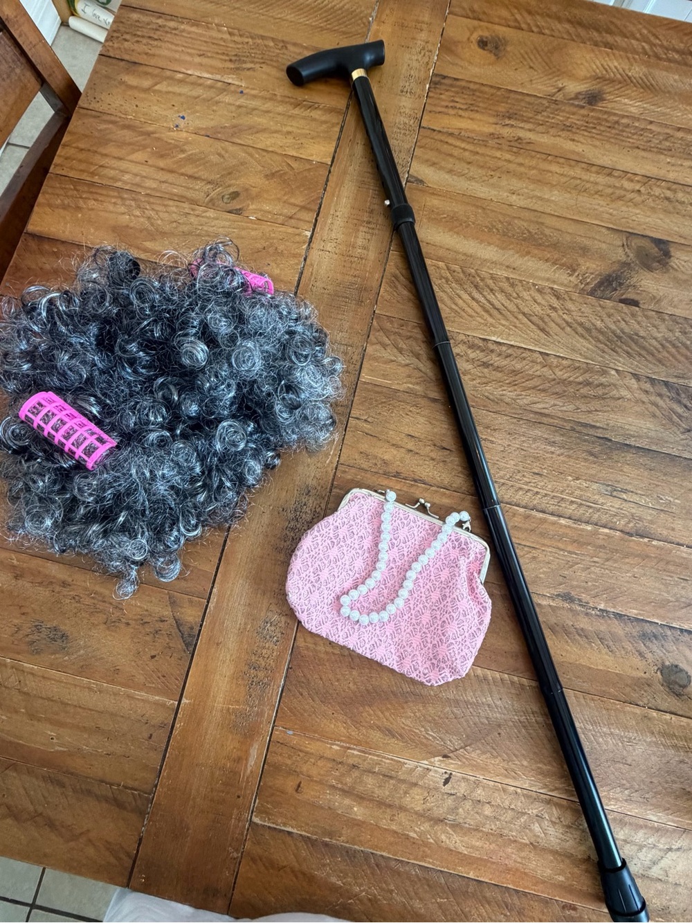 100 day of school Kids Pink Crochet Purse, cane and wig